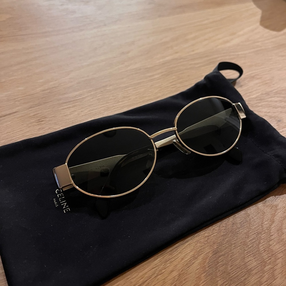 Celine Black and Gold Oval Sunglasses